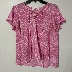 Buddy love pink snakeskin lace up top
